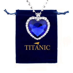 Titanic Heart of The Ocean Royal Blue Big Crystal Pendant Necklace 18