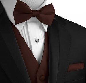Men's Solid Satin Tuxedo Vest, Bow-Tie and Hankie Set. Formal Dress Wedding Prom