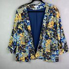 Joan Rivers Jacket Womens 3X Plus Blue Open Front Floral  Rhinestones Lined QVC