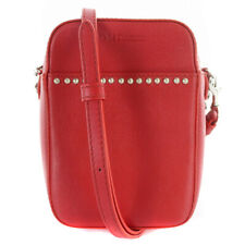 J M Davidson Pebble Mini With Studs Shoulder Bag Logo Leather Red /Sr28