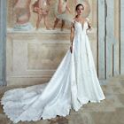 Elegant A-Line Wedding Dresses Long Sleeve Appliques Satin Surface Bridal Gowns