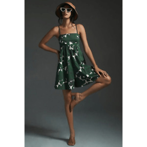 Anthropologie Hutch Bandeau Romper in Green Floral Print Small