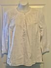 Talbots Womens Eyelet Button Down Blouse Size 1X XL Plus White Lined Long Sleeve