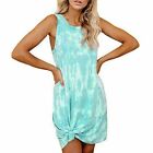 Sleeveless Womens Tie Dye Mini Dress Summer Holiday Beach Tank T Shirt New