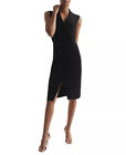 New REISS Milena Sleeveless Knit Tuxedo Dress In Black Size L