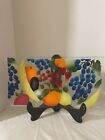 William McGrath Fused Art Glass Tray Fruit Medley Signed By Artist 14 1/2”/8”
