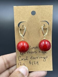 ZB Zimmer Brothers 14k Gold Red Coral Drops Earrings