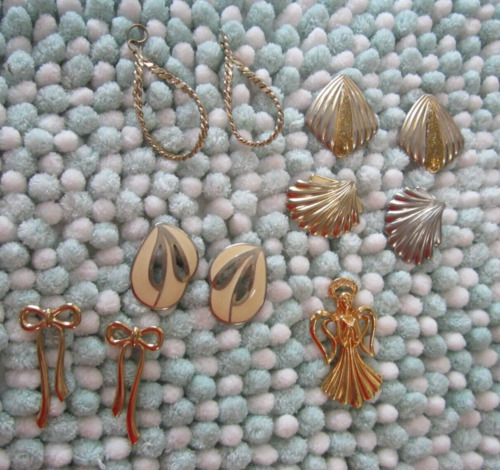 Lot 10 Pierced Earrings + 1 Angel Pin - Most Earrings Need Backs-  Gold Tone