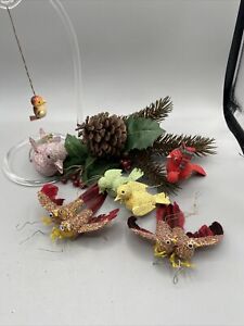 Vintage Christmas Bird Ornaments Craft Pieces Lot 7 Plastic Wooden  C4
