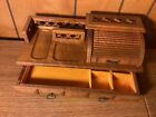 Vintage Men's Valet Roll Top Wood Jewelry Box With Drawer Storage