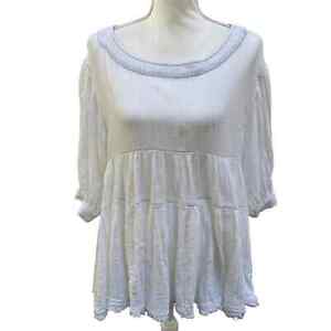 Free People White Oversized Cotton Tiered Babydoll Top Women's Size XS