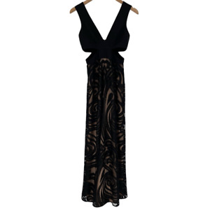 BCBGMaxazria Marilyne Lace Cutout Long Maxi Dress Gown Sleeveless Size 0 Black