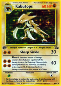 Lightly Played Kabutops -  9/62 - Holo Rare - 1st Edition Pokemon Fossil