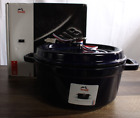 Staub 4-qt Round Cocotte Dutch Oven Cast Iron Dark Blue Made in France Enameled