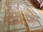 2 Antique French Tambour Lace Curtain Panels Cotton Netted 1920 46.5 x 117” VGC