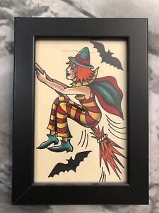 American Traditional Witch Tattoo Flash by Hillary Fisher White *ORIGINAL* 1/1