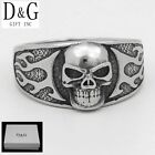 DG Men's Stainless Steel Silver,Black,Skull flame Ring #8-13 High Polish BOX