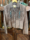 Scully Fringed Brown Suede Jacket with silver and turquoise accents, Woman's L
