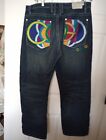 Coogi Mens Embroidered Multicolor Pockets Blue Jeans 40 X 34 Actual 40 X 33