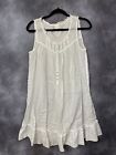 Eileen West Women’s White Cotton Sleeveless Embroidered Nightgown Small