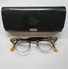 VINTAGE 1950’s Cat Eye Glasses American Optical Aluminum Etched Engraved 5 3/4”
