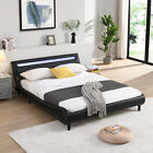 Queen/King Size Upholstered Platform Bed Frame with Headboard and LED Lights