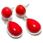 Coral Gemstone Handmade 925 Sterling Silver Jewelry Stud Earring Size 1.20