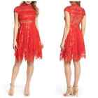 Foxiedox Bravo Zulu Red Lace Fit & Flare Short Sleeve Cocktail Dress Size S