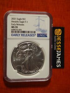 2021 $1 AMERICAN SILVER EAGLE NGC MS70 EARLY RELEASES BLUE LABEL TYPE 1