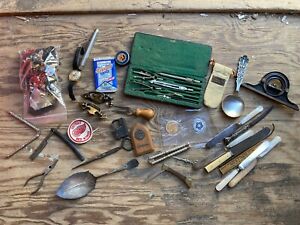 New ListingAntique Vintage Junk Drawer Lot Tools Pocket Knives Jewelry Watch Collectibles