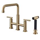Clihome Dual Handle Centerset Bridge Kitchen Faucet with Pull-Out Side Spray