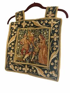 French Medieval Tapestry Wall Hang Decor 14”x14”