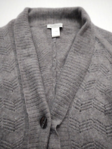 GARNET HILL Women's ONE BUTTON CARDIGAN 100% CASHMERE (XS) Gray LACE Sweater