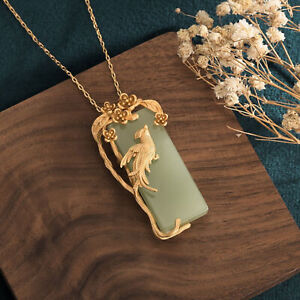 Fashion Jade Jewelry Bird Charm Pendant With Chain Necklace 18K Gold Plated New