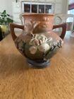 Vintage Roseville Pottery Brown Magnolia Double Handled Vase 180-6