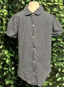 Lands' End Kids Blouse Gingham Button Up Blue Check Girls 8