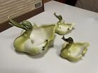 Vintage Hull Pottery Set Of 3 Chartreuse Green Swan/Duck with Babies 1950'S