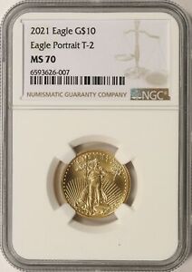 2021 Type 2 Gold American Eagle $10 NGC MS70 1/4oz .9999 Fine