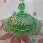 1930's Green Anchor Hocking Miss America Depression Glass Butter Cheese Dish