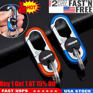 Men Belt Clip Ring Holder Detachable Stainless Steel Leather Key Chain Keyring