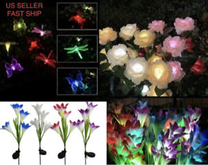 2 Pieces Solar Power Flowers/ Insects Outdoor Garden Landscape Yard Lamp Light
