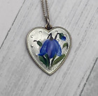 Vintage Sterling Silver Ivar Holth Guilloche Heart Necklace with Bellflower