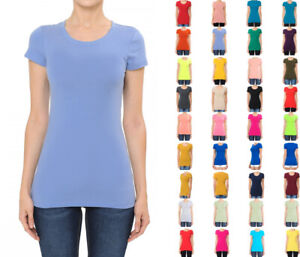 Women's Premium Cotton Basic T-Shirt Crew Neck Short Sleeve Plain Solids Fitted