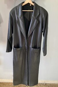 Preston & York Women’s Soft Leather Black Trench Maxi Coat Pockets Size Small