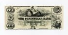 1800's $5 The Peninsular Bank - Detroit, MICHIGAN Note CU