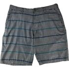 Hurley Mens Size 36 Grey Blue Striped Button Up Casual Chino Beach Shorts