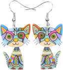 Acrylic Drop Cat Earrings Pets Funny Design 7 Color Lovely Gift for Girl Women b