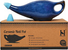 “Handcrafted 225ml Ceramic Neti Pot: Dishwasher Safe, Blue Gradient, 2 Tips”