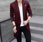 Mens Slim Fit Lapel Collar Formal Coat Mid Long Trench One Button Blazer coat