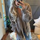 XL New Cozy Oversized Teddy Hooded Brown Cardigan Sweater Sherpa Coat X-LARGE
